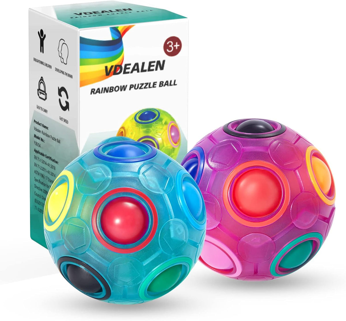 Vdealen Magic Rainbow Puzzle Ball, Fidget Ball Puzzle Brain Teaser Fidget Toy for Boys & Girls
