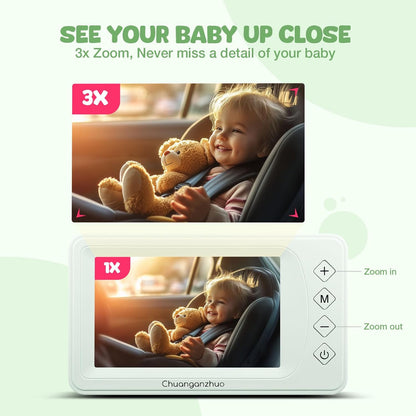 Baby Car Camera with Advanced Crystal-Clear Night Vision, 3X Zoom, USB Powered, 5'' AHD 1080P IPS