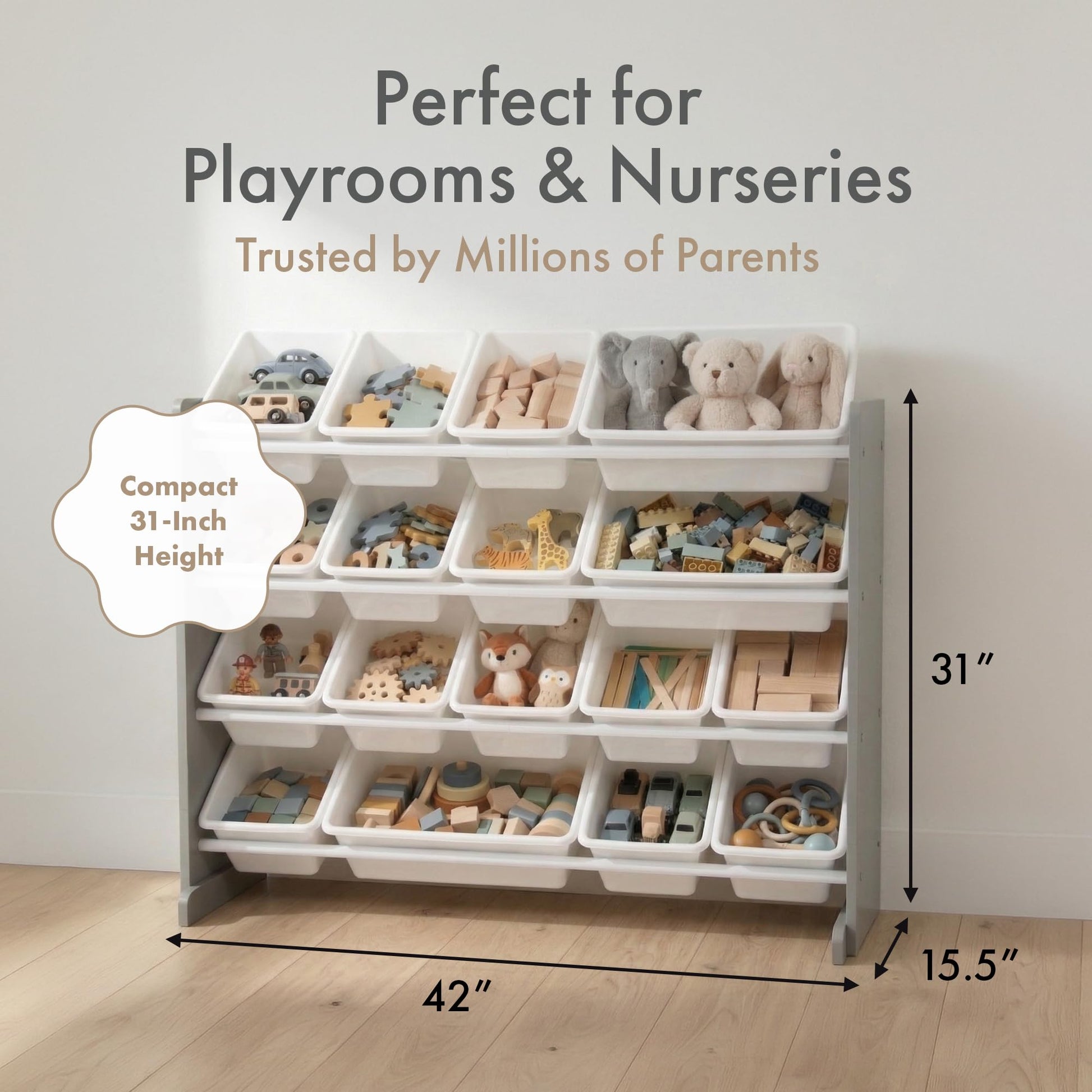 Humble Crew Kids Toy Organizer with 16 Bins, 4 Tier Storage for Playroom