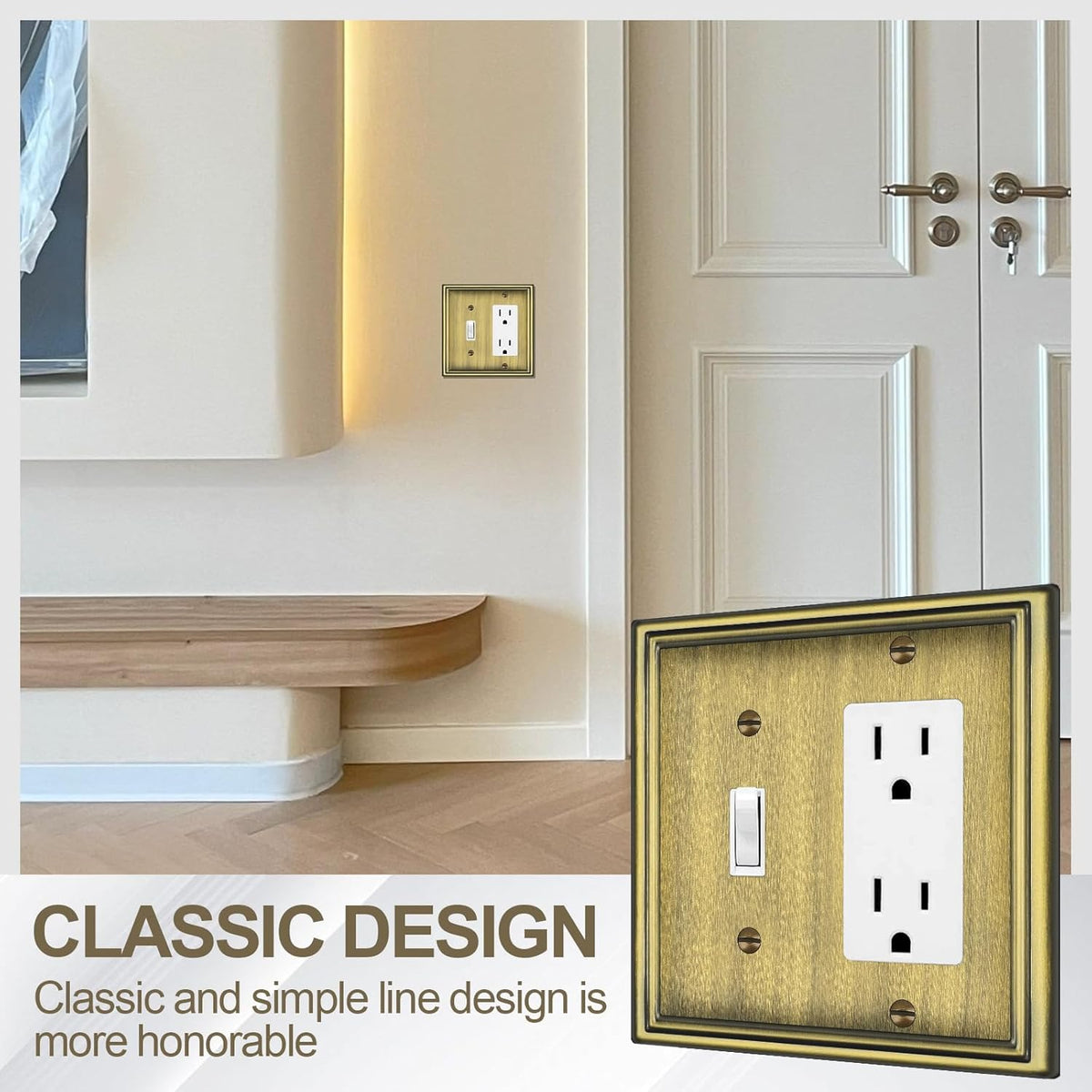Combination Metal Light Switch Covers Wall Plate, 1 Toggle/1 Decorator Switch Plate Outlet Covers