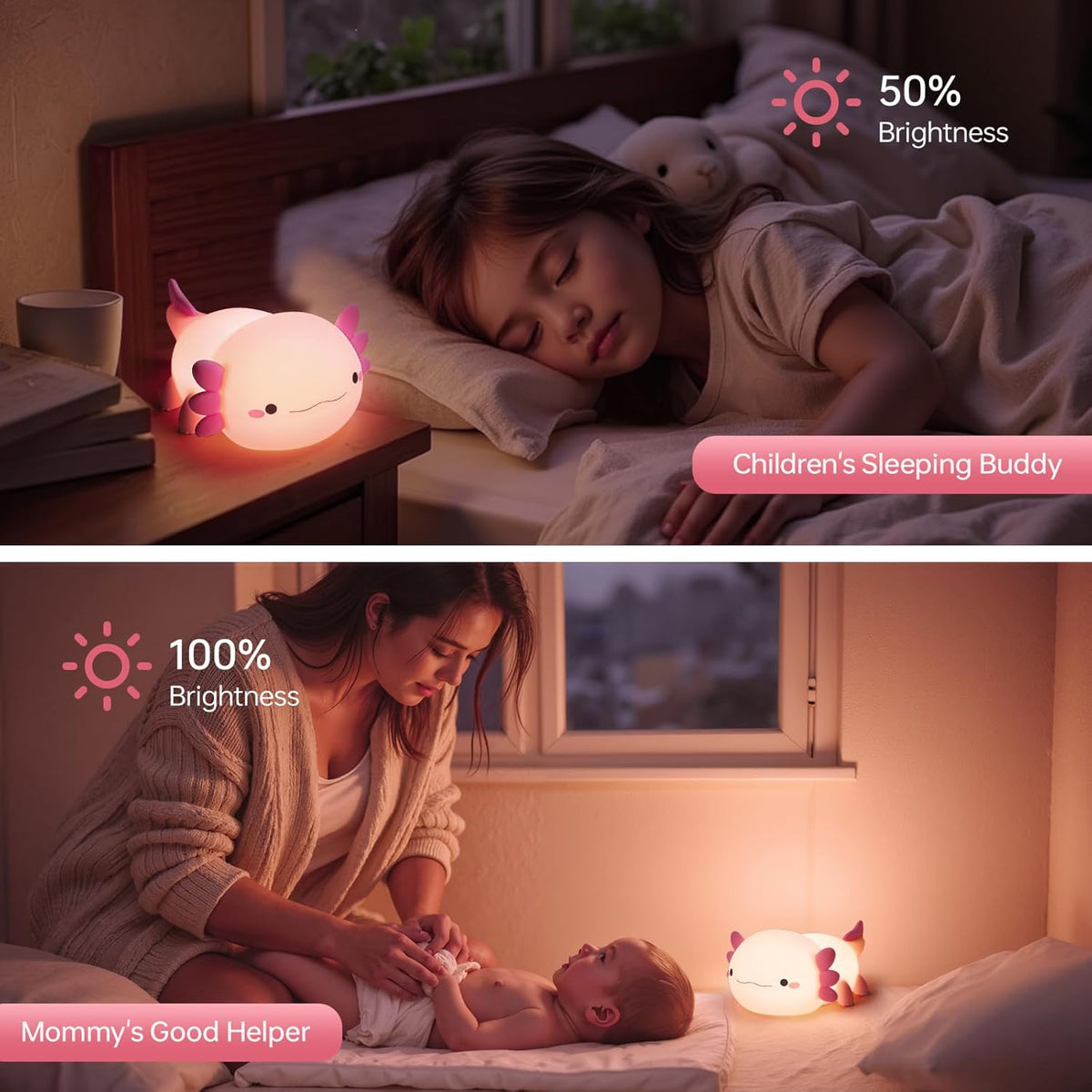 Axolotl Night Light for Kids, Cute Axolotl Lamp Silicone Baby Nursery Night Lamp, Dimmable Squishy