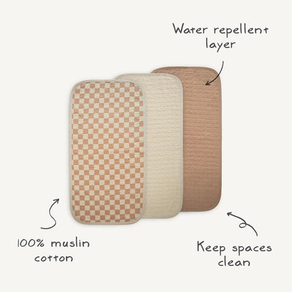 mushie Waterproof Changing Pad Liners | 100% Organic Cotton | Set of 3 (Blue Combo)
