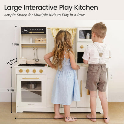 Tiny Land Play Kitchen for Kids – Modern Home Design with Fabric Curtains