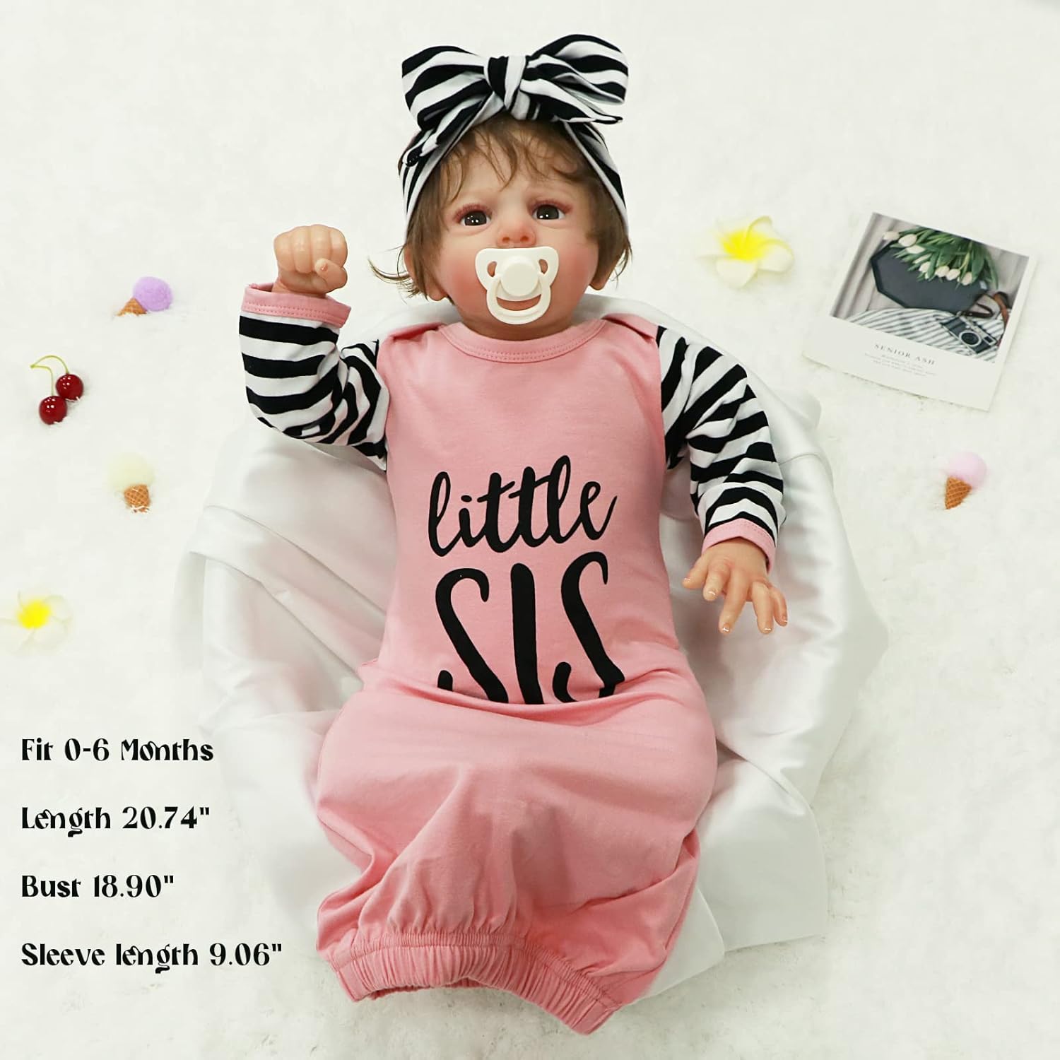 AMAWMW Newborn Baby Girl Little Sister Sleeper Gown Stripe Long Sleeve Nightgown Pajamas Gifts