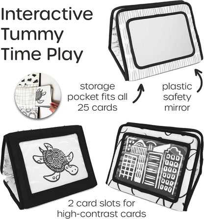 Quiggly High Contrast Baby Toy Set - Black and White Newborn Sensory Toys - Tummy Time Mirror, 25