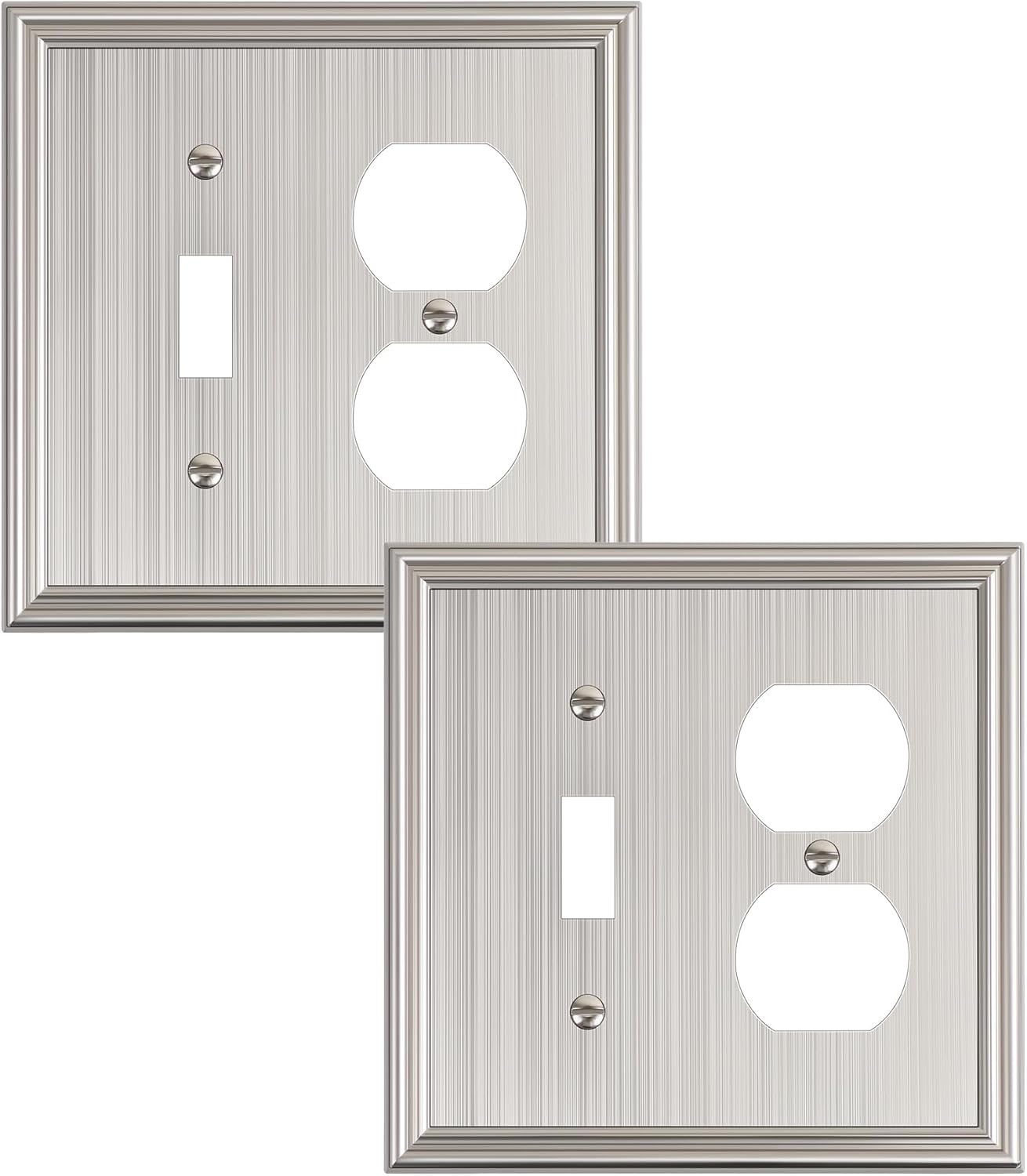 2-Pack Combo Toggle/Duplex Light Switch Cover Plate, Brushed Nickel Wall Outlet Cover Plate