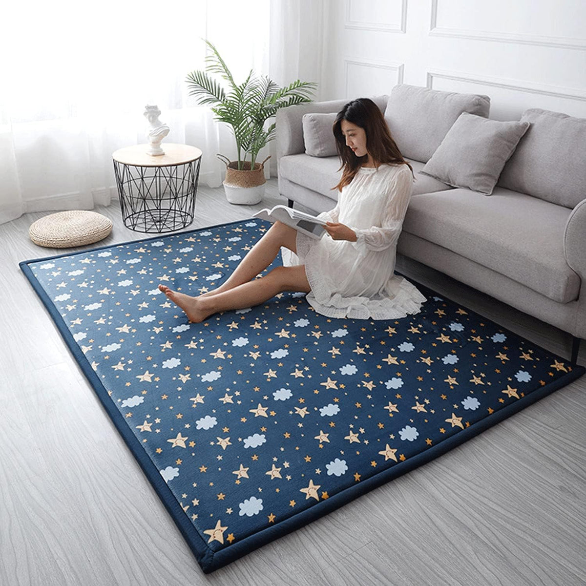 Loartee Coral Velvet Area Rug - 1" Thick Memory Foam Baby Play Mat, Washable Toddler Carpet, Home