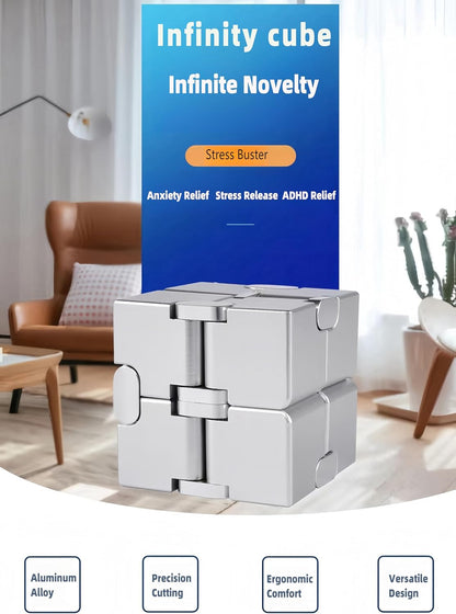 Metal Infinity Cube Fidget Toy - Aluminum Alloy Anti-Stress and Anxiety Finger Flip Cube for