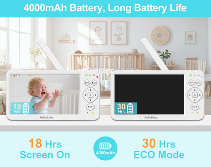 HelloBaby Baby Monitor with Camera and Audio, Large 6'' Video Baby Monitor No WiFi,30-Hour Long