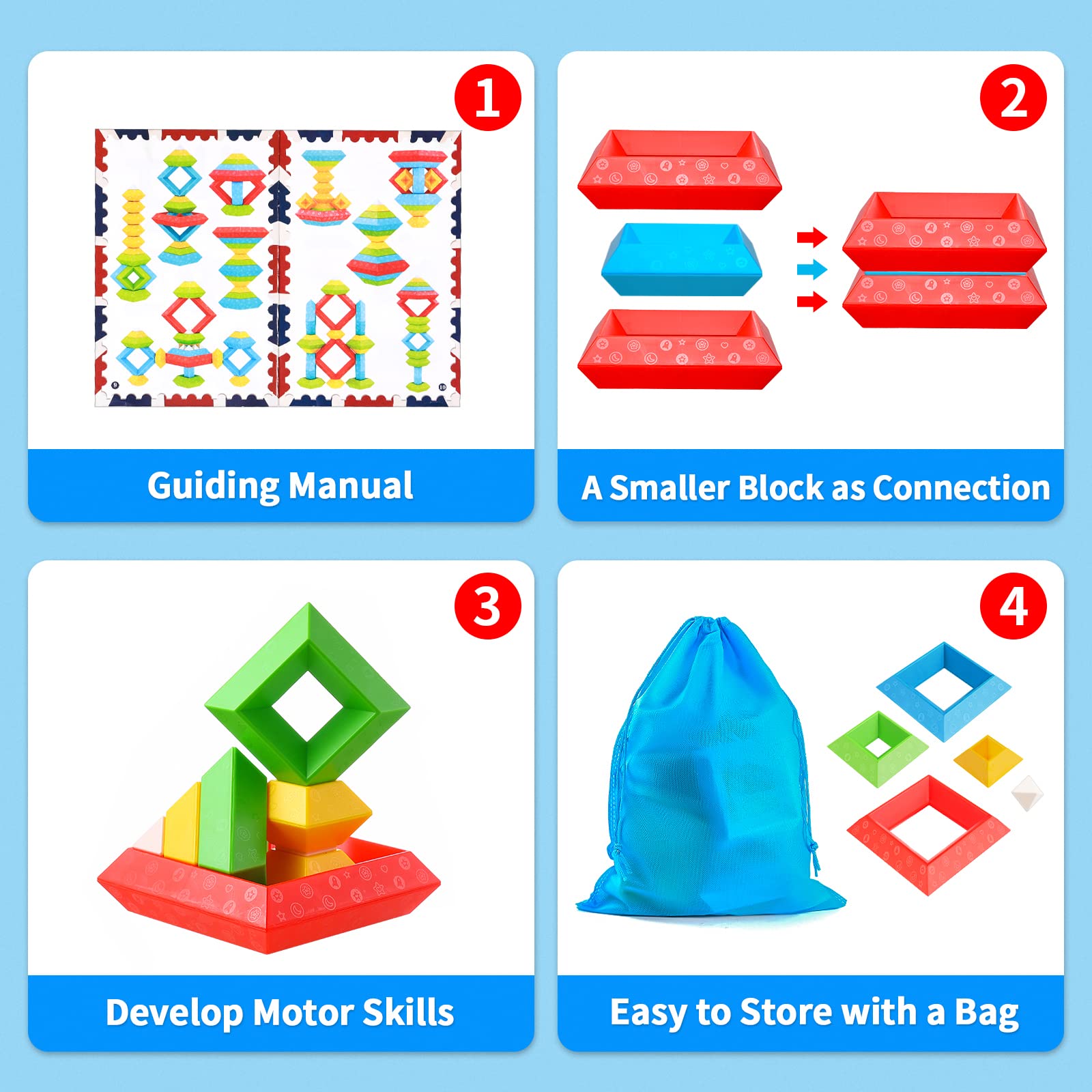 Hieoby Montessori Toys for Toddlers Boys Girls Preschool Learning Activities 30Pcs Building Blocks