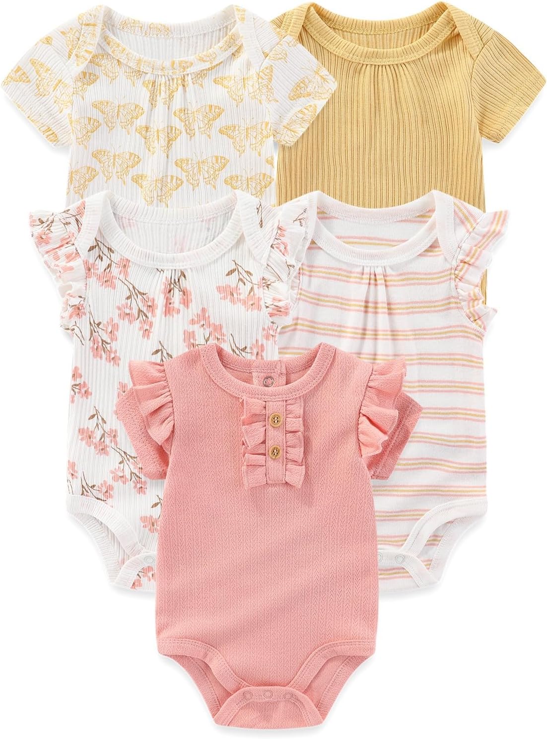 Four Seasons Baby Boy Girl Bodysuits 5-Pack Cotton Comfort Short Sleeve Baby Clothes Soft Infant