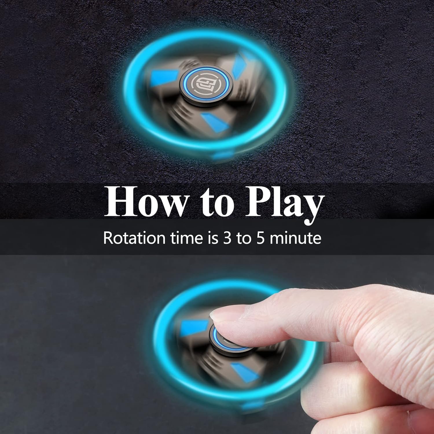 ATESSON Fidget Spinners Toy,3 to 5 min Spins,Gray Metal with Blue Luminous High Speed Bearing