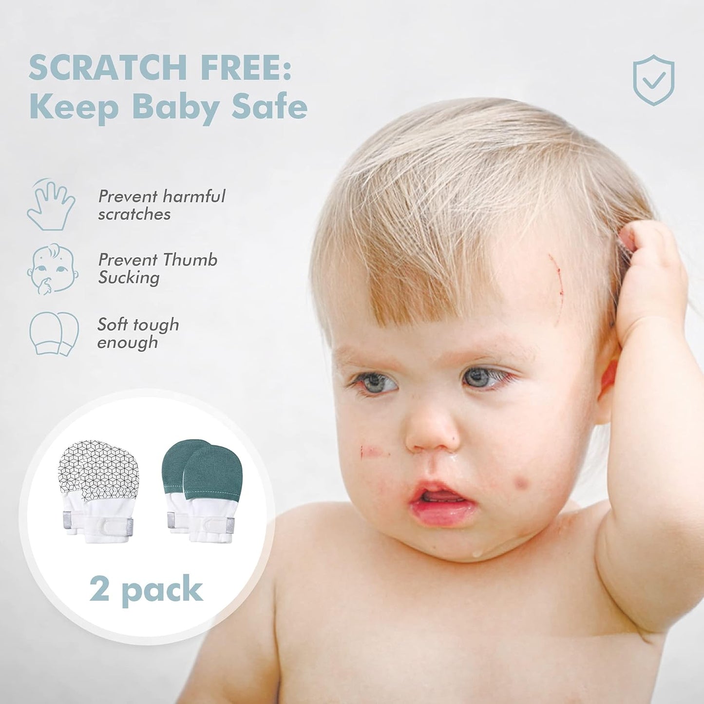 HAPIU Baby No Scratch Mittens Stay On, 100% Cotton Breathable, Adjustable Infant Gloves for Boys