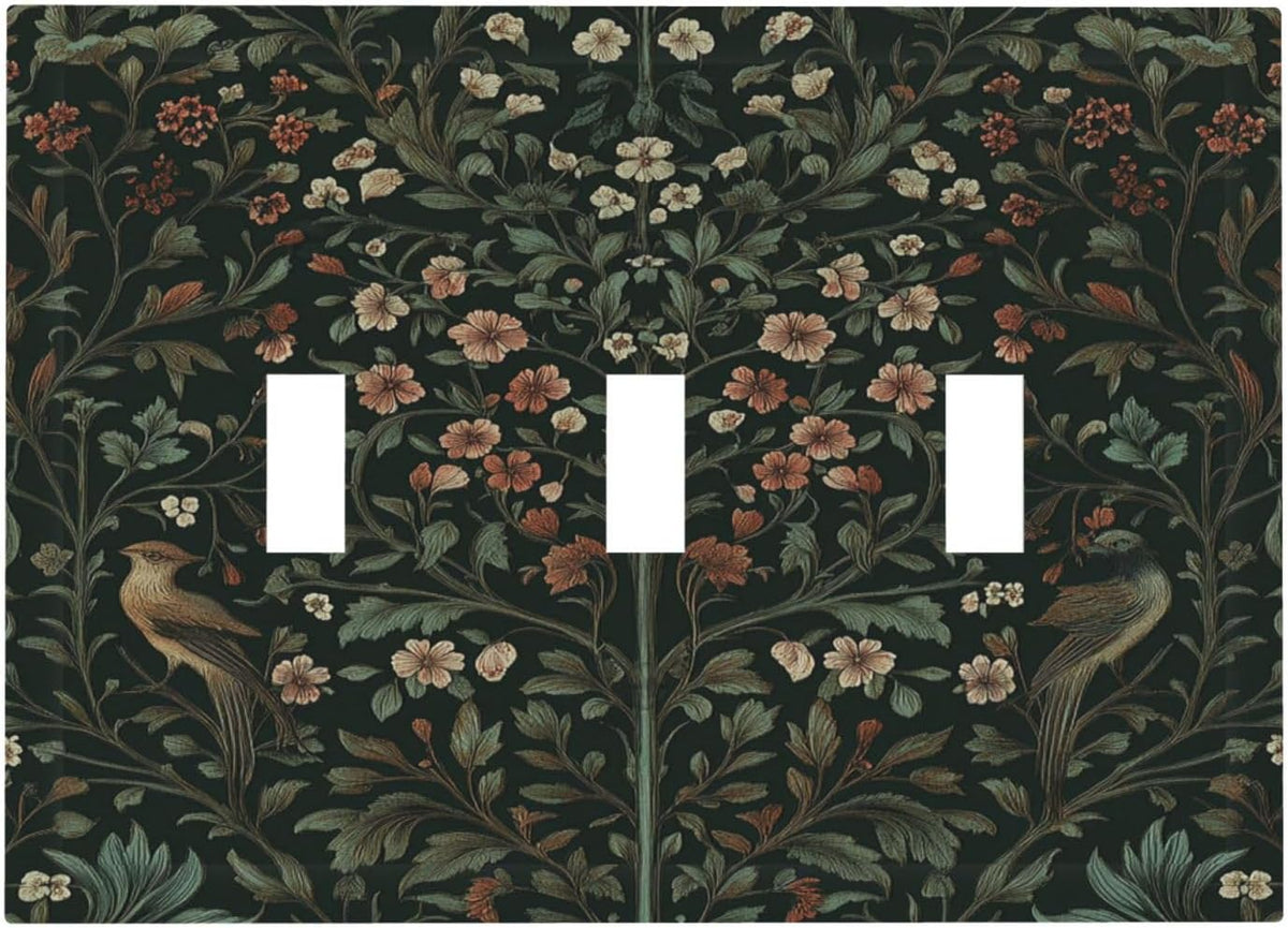 Decorative Switch Plates Vintage Morris Colorful Flower Green Leaf 3 Gang Wall Plate Triple Toggle