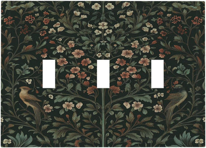 Decorative Switch Plates Vintage Morris Colorful Flower Green Leaf 3 Gang Wall Plate Triple Toggle
