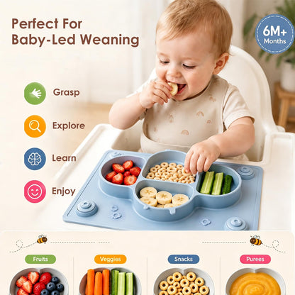 ROCCED Suction Plates for Baby Placemat Spoon Fork Set for Toddlers, Silicone Baby Plates with
