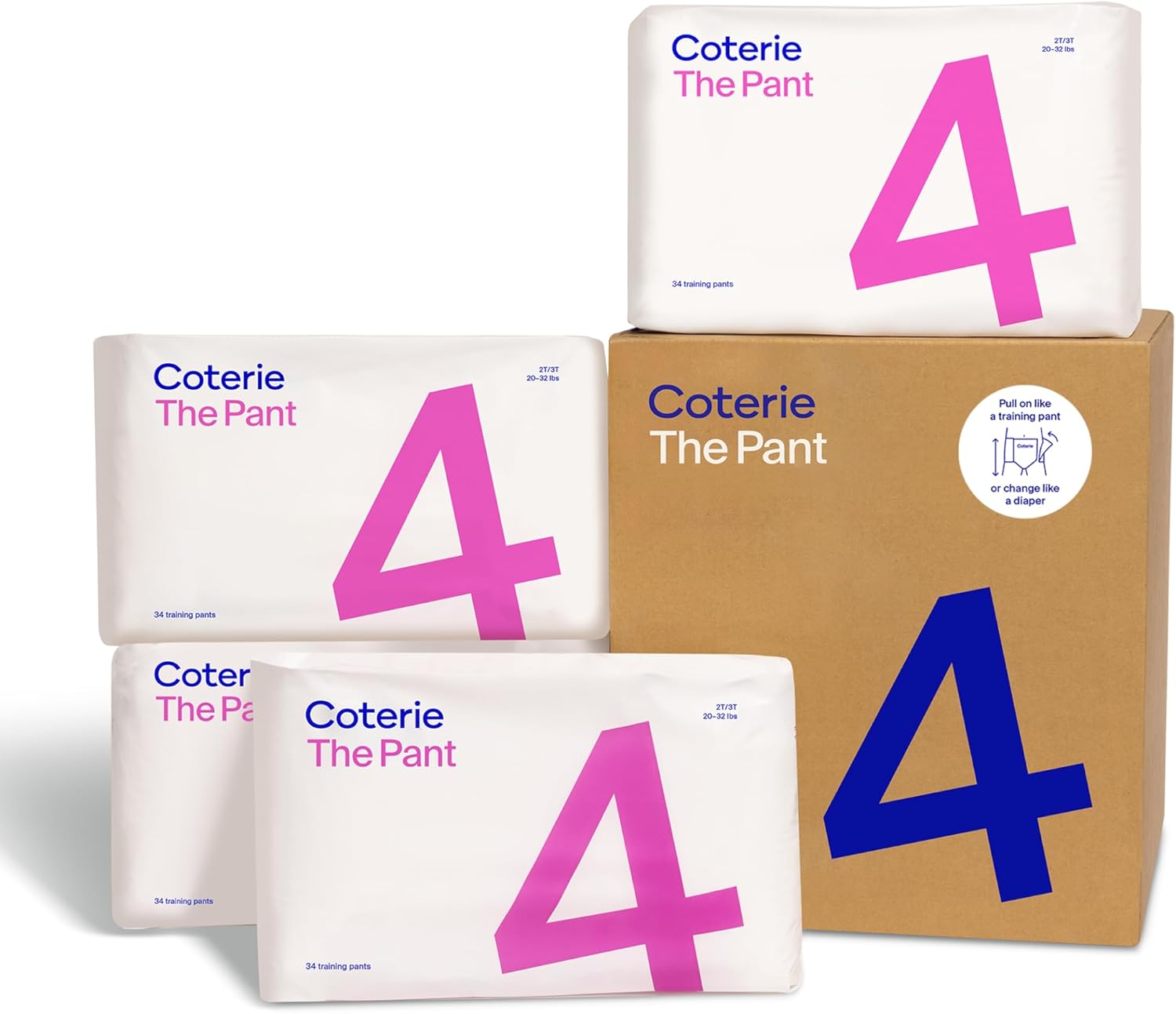 Coterie The Pant, Size 4, Pull Up Style Diapers for Sensitive Skin, Hypoallergenic, Super Absorbent