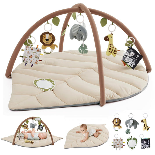 Blissful Diary Baby Play Gym & Activity Mat, Leaf Shaped Baby Tummy Time Play Mat with 6 Detachable