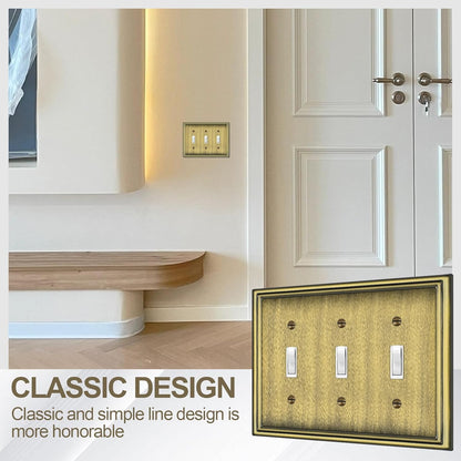 2 Pack Triple Toggle Light Switch Covers Plate, Antique Brass Metal Material Switch Plate Covers, 3