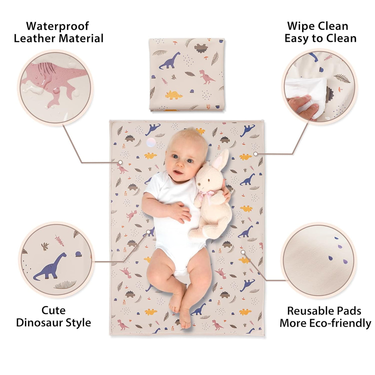 Vegan Leather Baby Changing Mat - Wipeable Portable Changing Pad, Foldable Travel Changing Mat for