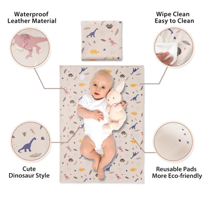Vegan Leather Baby Changing Mat - Wipeable Portable Changing Pad, Foldable Travel Changing Mat for