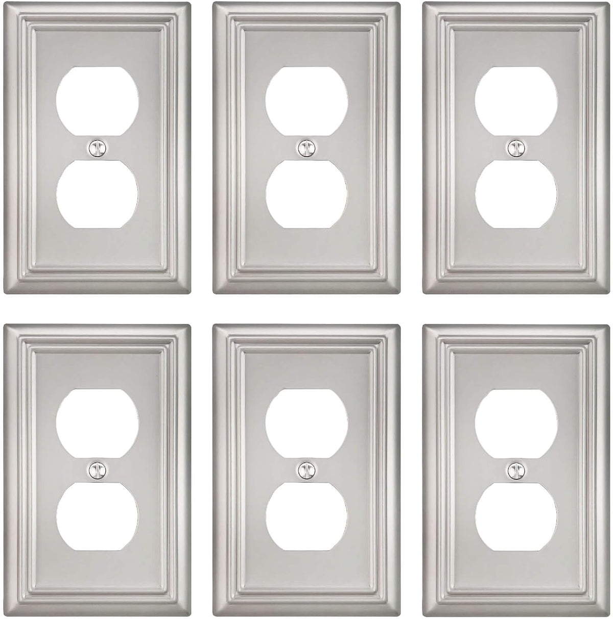 6-Pack Duplex Wall Plate, Decorative Satin Nickel Outlet Cover, Metal Wall Plates for Electrical