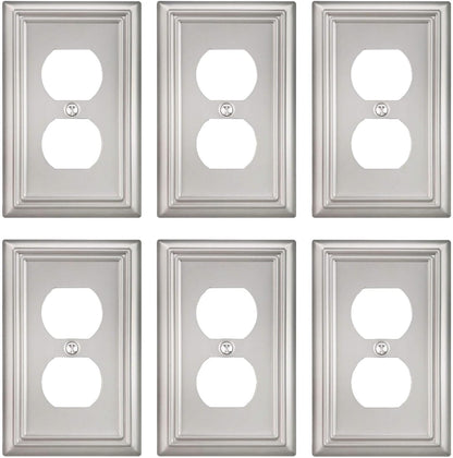 6-Pack Duplex Wall Plate, Decorative Satin Nickel Outlet Cover, Metal Wall Plates for Electrical