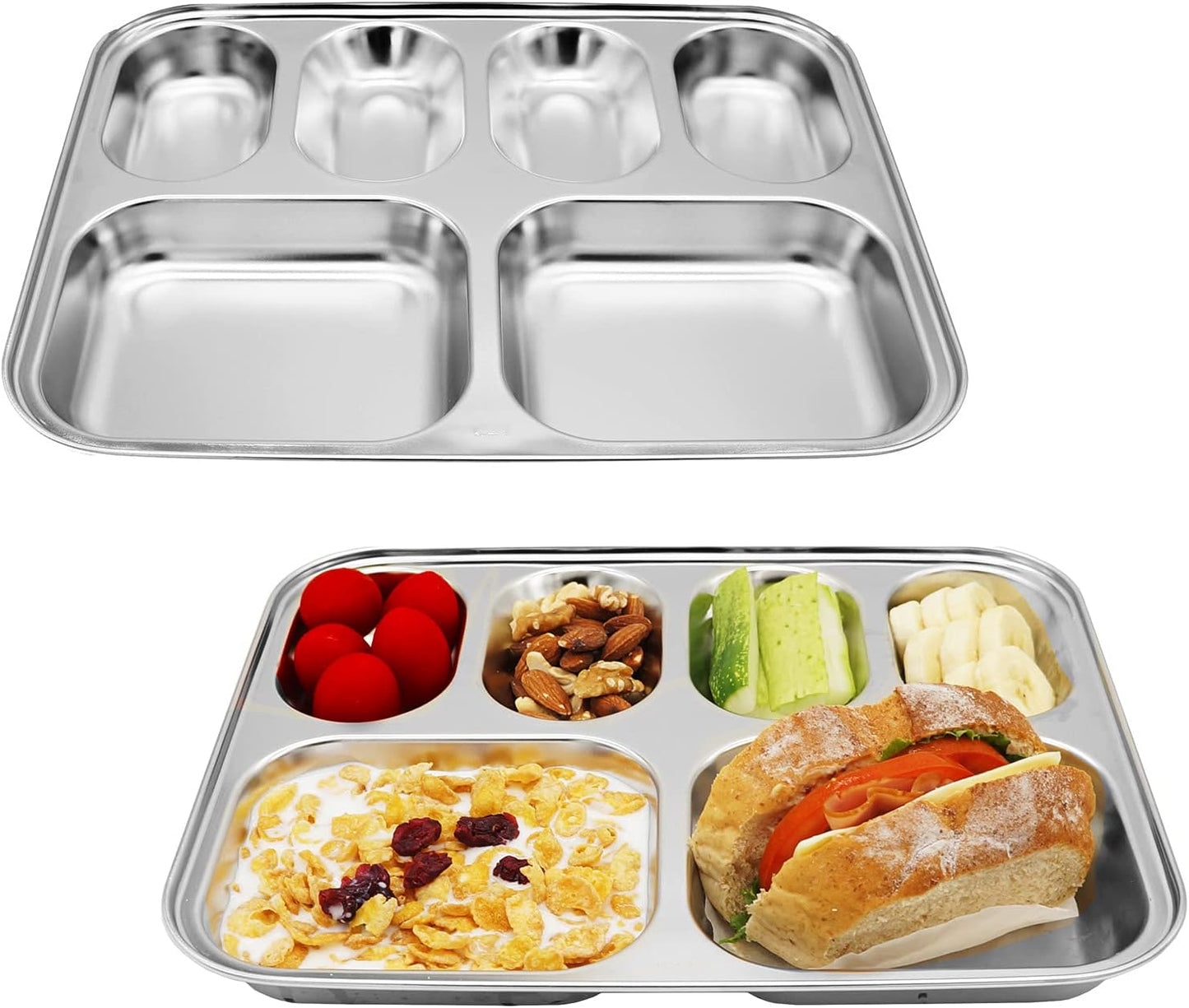Korean Stainless Steel Divided Plates, Food Grade 304 Tray for Kids, Teens, Adults, Picky Eaters