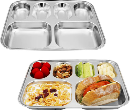 Korean Stainless Steel Divided Plates, Food Grade 304 Tray for Kids, Teens, Adults, Picky Eaters
