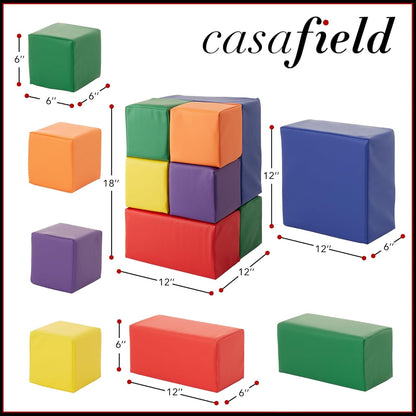Casafield Large Toddler Foam Building Blocks (7-Piece Set), Soft Play Kids Stacking Cubes, Assorted