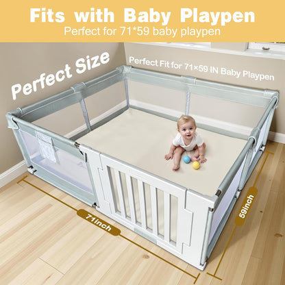 Padded 71" ×59" Large Baby Play Mat for Floor, 1.3" Thick Foam Mat with Soft Vegan Leather, Baby