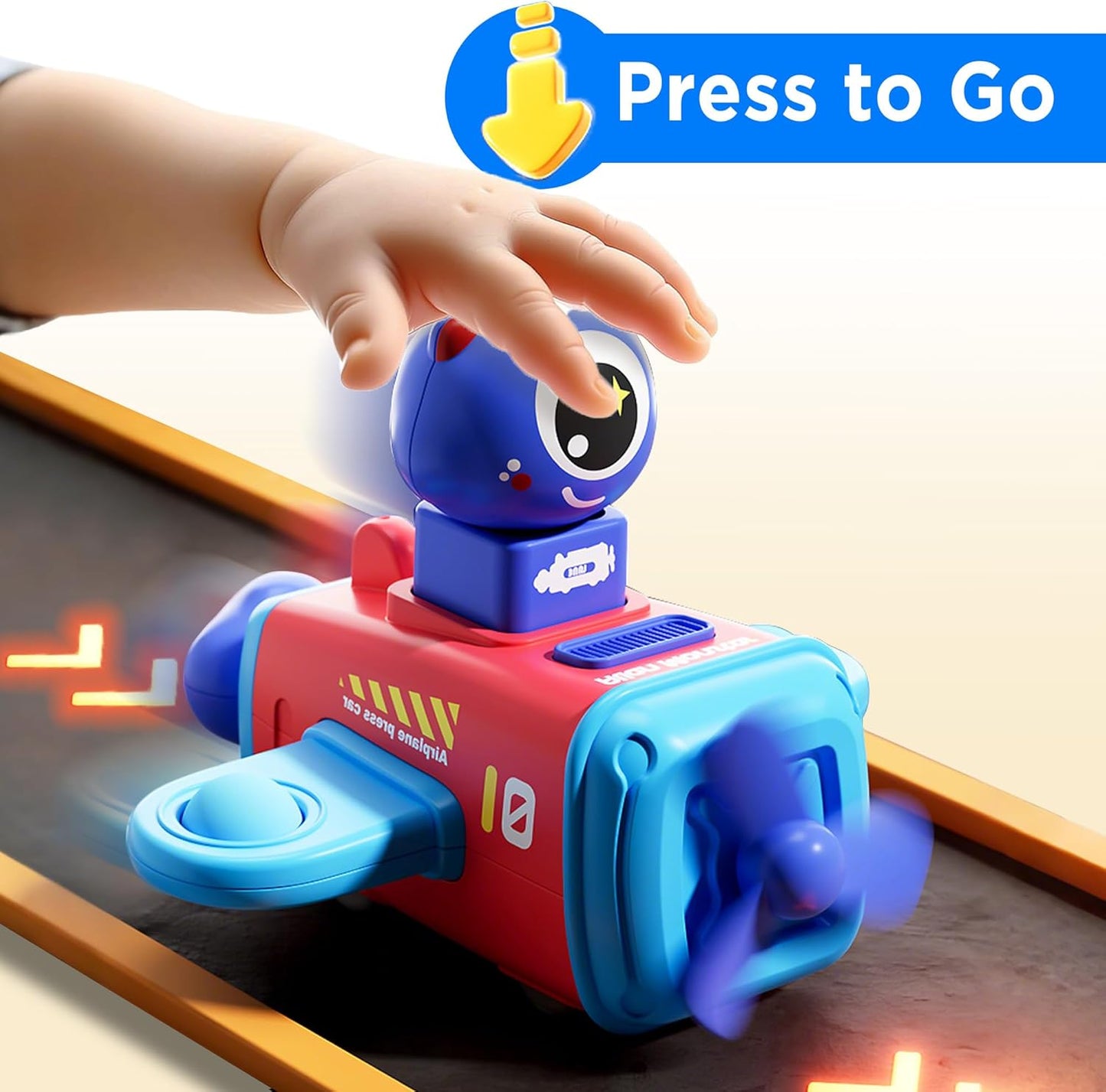 iPlay, iLearn Press to Go Car Toys for Toddlers 1-3, Baby Airplane Race Cars, Infant Push Go Play