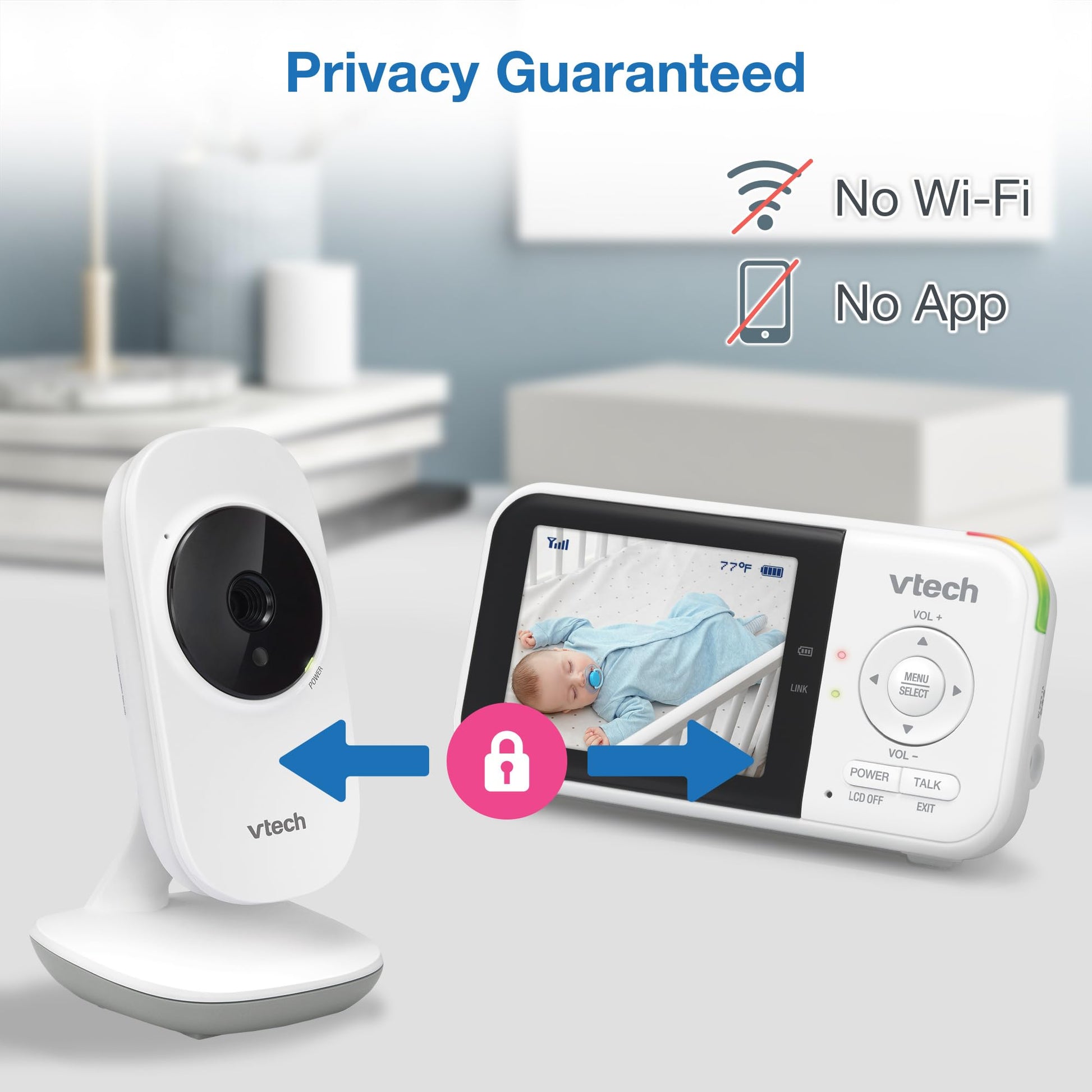 VTech Baby Monitor No WiFi – 19Hr Video Battery, 1000ft Range, Night Vision, Two-Way Talk