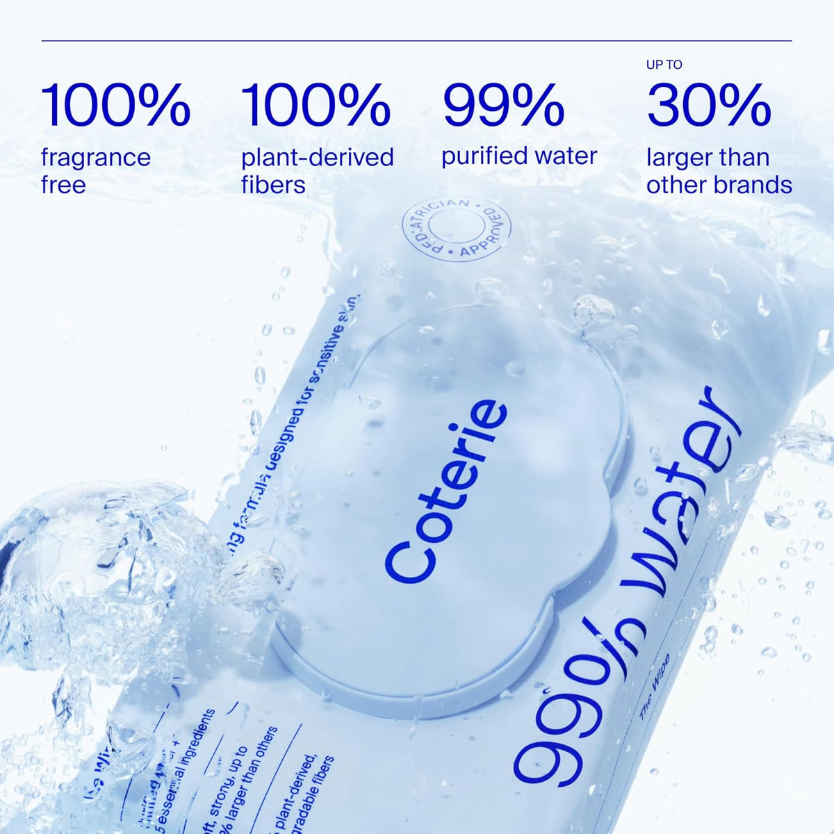 Coterie Baby Wipes for Sensitive Skin, Plant-Based & Plastic-Free Fibers, 99% Water