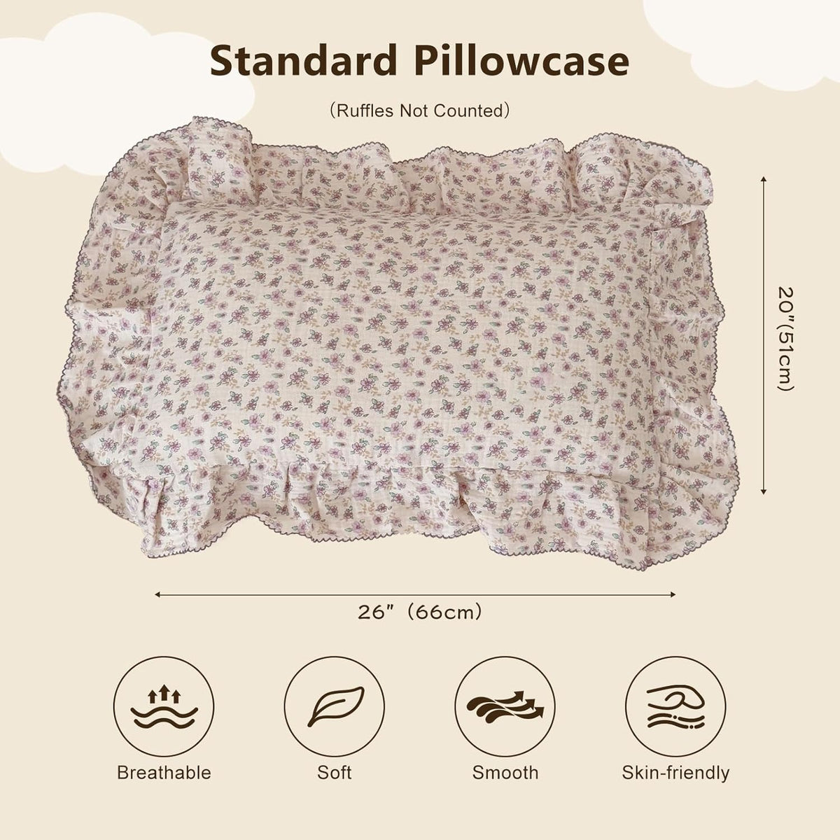 BuLuTu Purple Flower Print Kids Pillow Cases 20"x26" Fit for Standard Size Pillow, Soft Lightweight