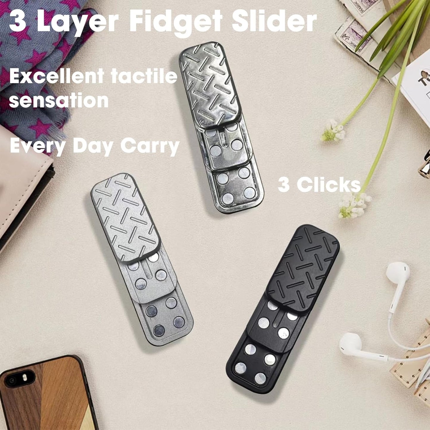 Fidget Slider 3 Layer EDC Metal Magnetic Fidget Toys Adults, Desk Toys Gift for Stress Relief