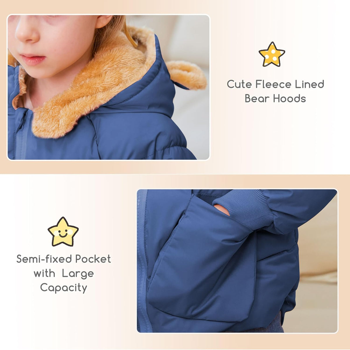 TUONROAD Baby Girls Coats for 6 Months-5 Years Toddlers Boy Winter Jacket Warm Bear Hooded Outdoor