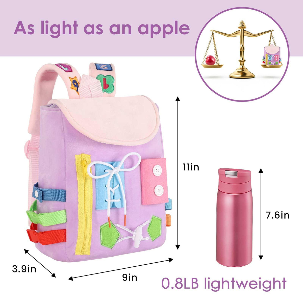 Busy Board - Toddler Backpack with Buckles and Learning Activity Toys - Develop Fine Motor Skills