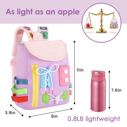 Busy Board - Toddler Backpack with Buckles and Learning Activity Toys - Develop Fine Motor Skills