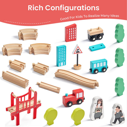 Tiny Land 39 Pcs Wooden Train Set for Toddler with Wooden Tracks
