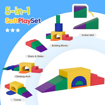 Soft Foam Climbing Blocks Set – Large 5-in-1 Soft Play Toys Crawling & Sliding Climbing Arch for