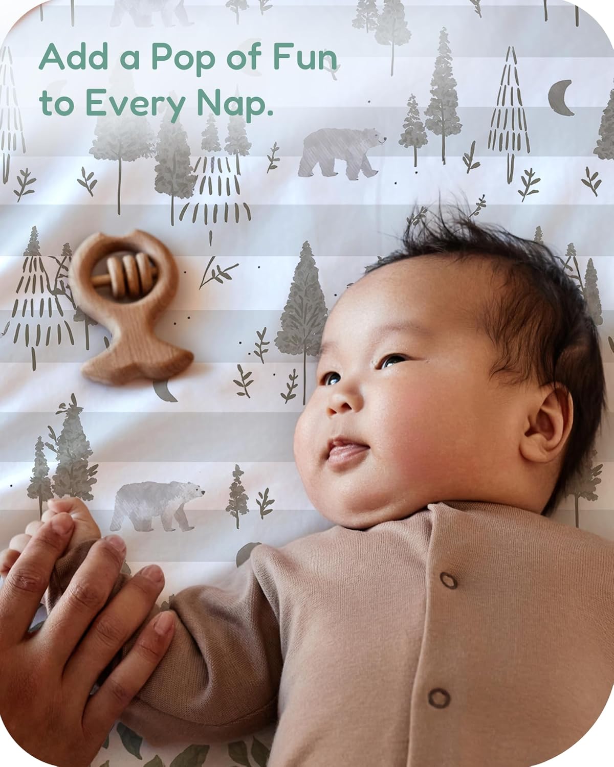 Pack and Play Sheets Fitted, Beige Trees&Leaf Design, Hypoallergenic, Soft and Safe, 2 Pack for