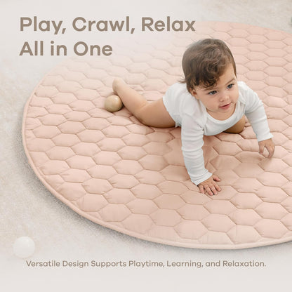 Comfy Cubs Round Kids Play Mat - Medium 48 inches Soft Quilted Baby Floor Mat with Non-Slip Bottom