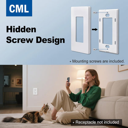 CML 80 Pack Matte White Decorator Screwless Wall Plate, 1-Gang Outlet Covers and Switch Plates
