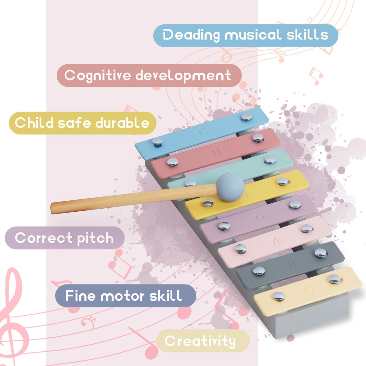 WoodenEdu Kids Xylophone Musical Toy Educational Instrument for Toddlers