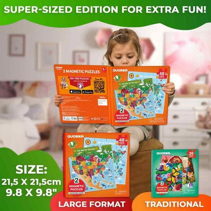 QUOKKA Magnetic Puzzles for Toddlers 4-6 - 2x48 Travel Puzzles Games for Kids Ages 3-5 - USA &