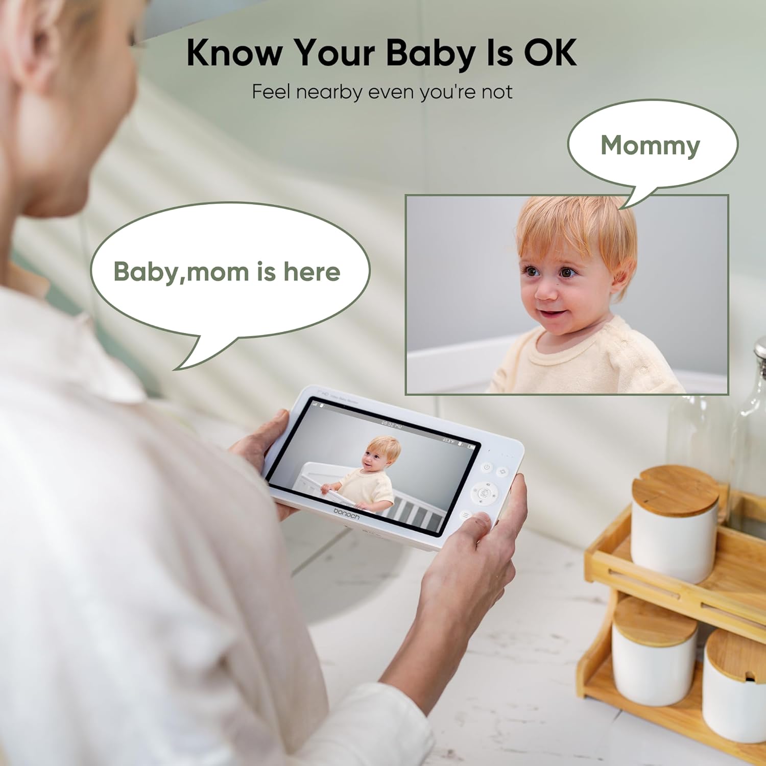 bonoch MegaView Baby Monitor with Camera and Audio, 7" 720P HD Video Baby Monitor No WiFi, 6000mAh