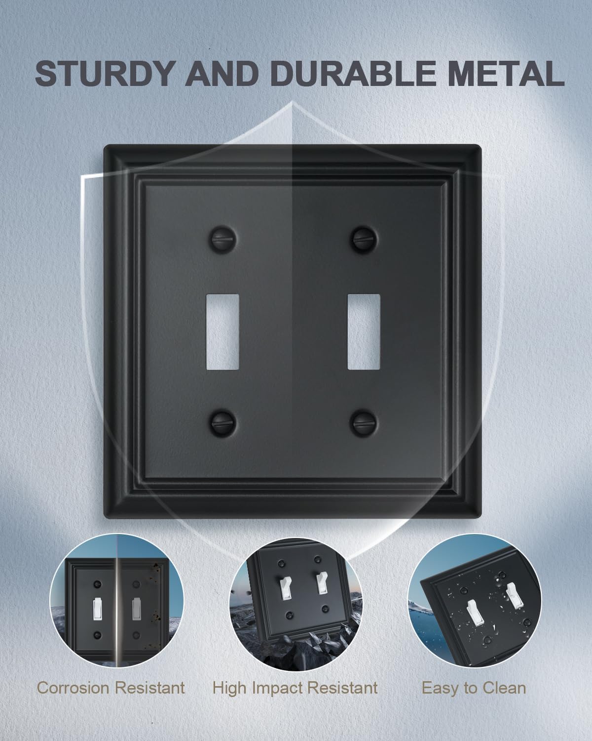 2-Pack Double Toggle Wall Plates, Durable Metal Light Switch Covers, Decorative Switch Plate Covers