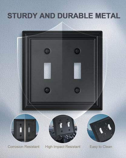 2-Pack Double Toggle Wall Plates, Durable Metal Light Switch Covers, Decorative Switch Plate Covers