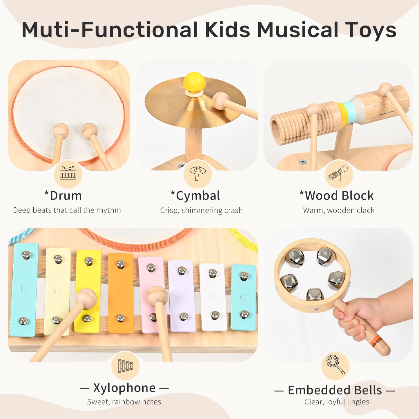 WINGYZ Kids Drum Set, 9-in-1 Montessori Toys